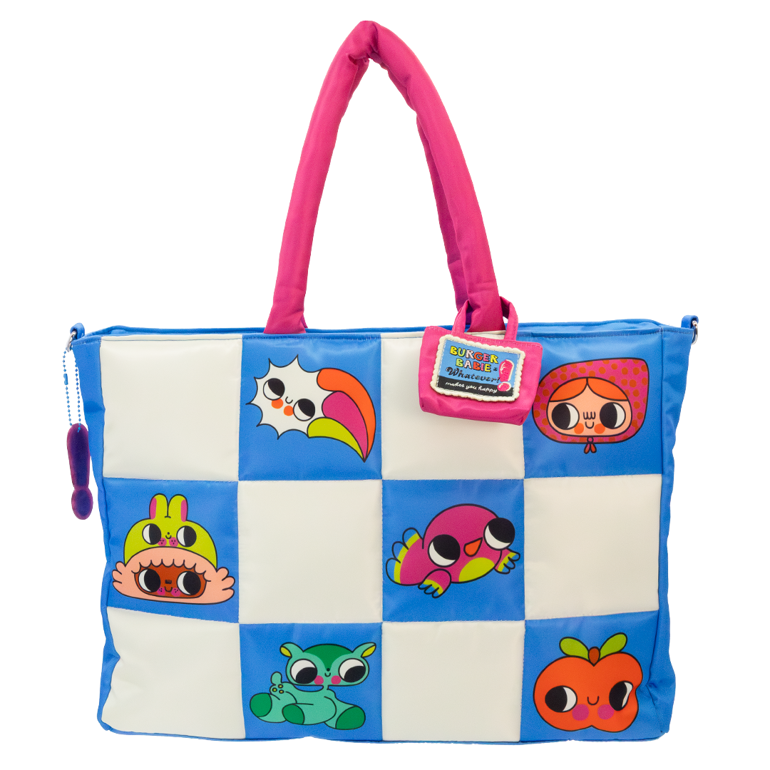 Burger Babie Nylon Padded Check Tote Bag