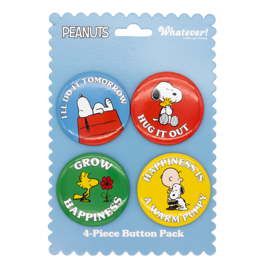 WEB EXCLUSIVE Peanuts 75th Charlie Brown & Snoopy 4-Pack Buttons